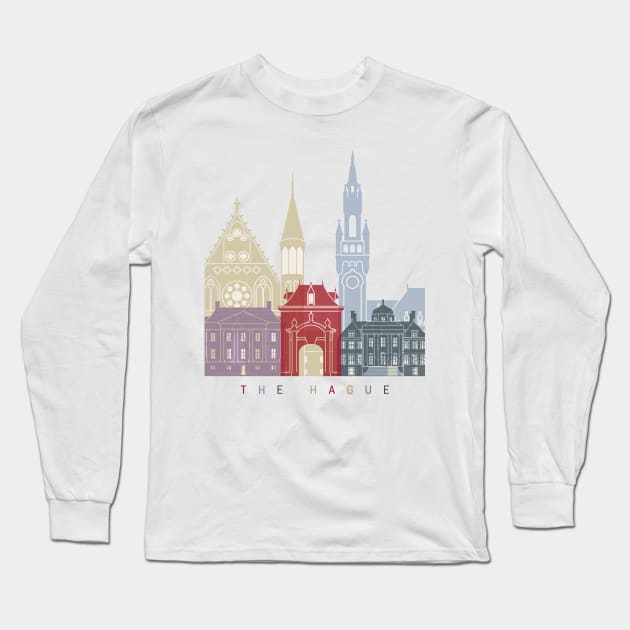 The Hague skyline poster Long Sleeve T-Shirt by PaulrommerArt